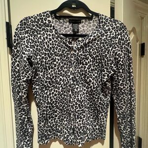 New York & Company Black and White Leopard Print Cardigan